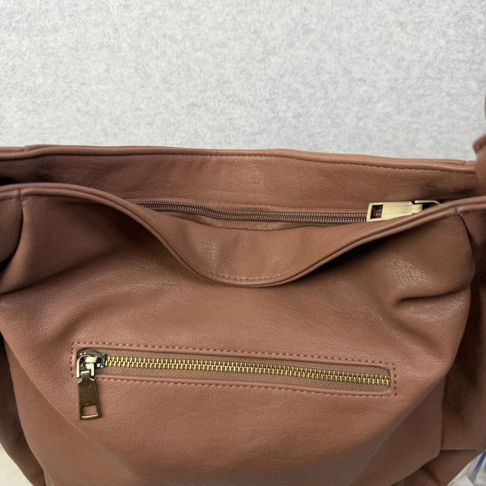 Antik Kraft Vegan Leather Hobo Bag Brown Ring Handle Slouchy Boho Shoulder Tote